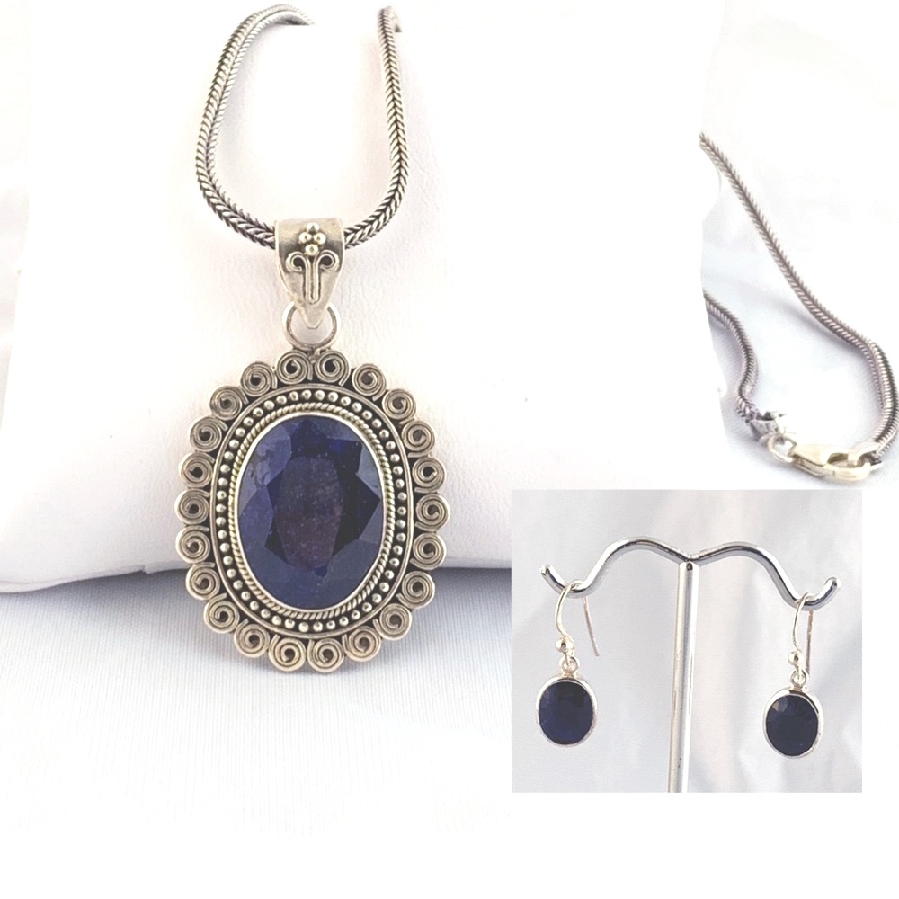 Boutique Raw Sapphire Necklace & Earring Set